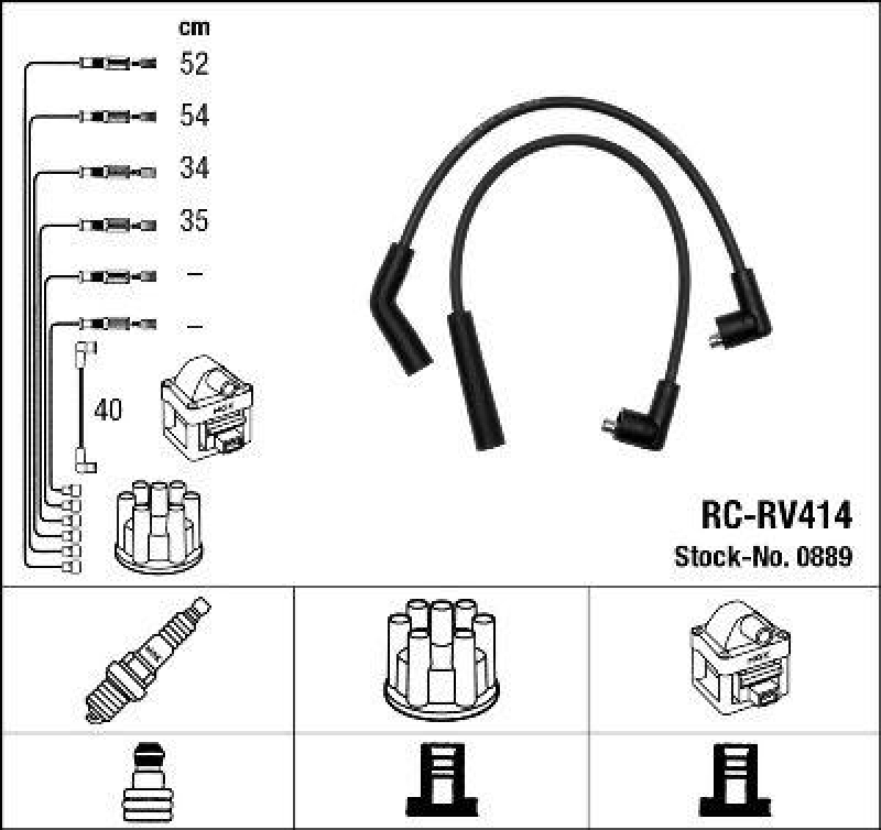 NGK 0889 Z&uuml;ndleitungssatz RC-RV414 |Z&uuml;ndkabel