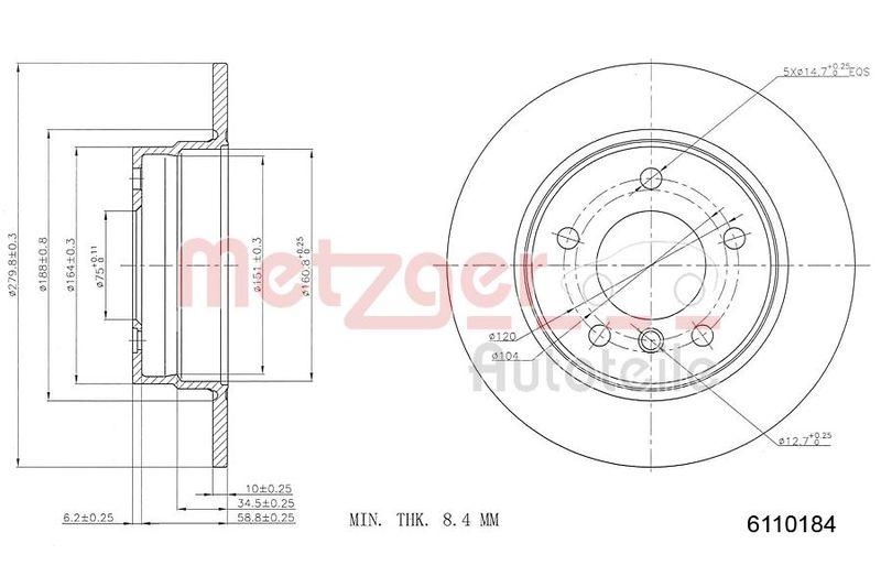 METZGER 6110184 Bremsscheibe Lack/Ks/Ms f&uuml;r BMW HA