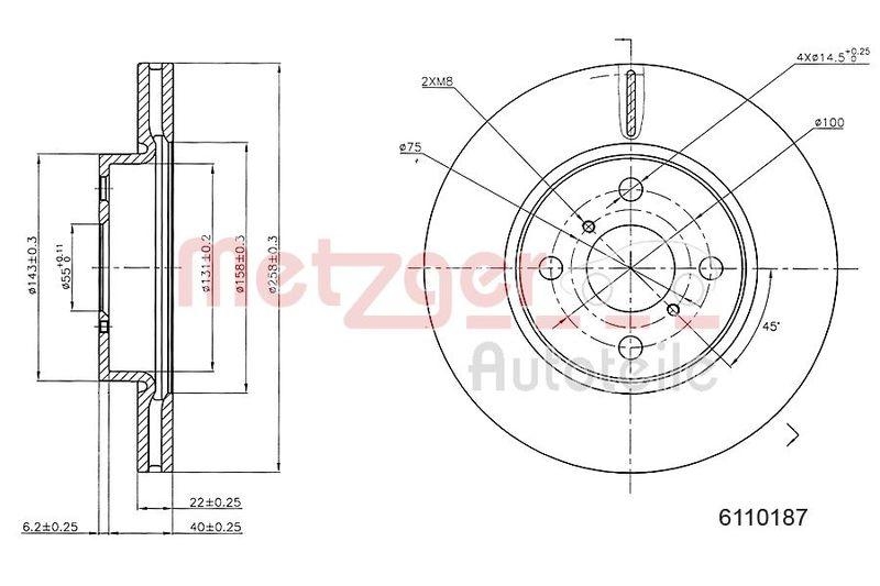 METZGER 6110187 Bremsscheibe Lack/Ks f&uuml;r TOYOTA VA