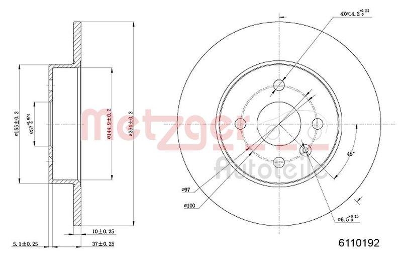 METZGER 6110192 Bremsscheibe Lack/Ks/Ms f&uuml;r OPEL HA