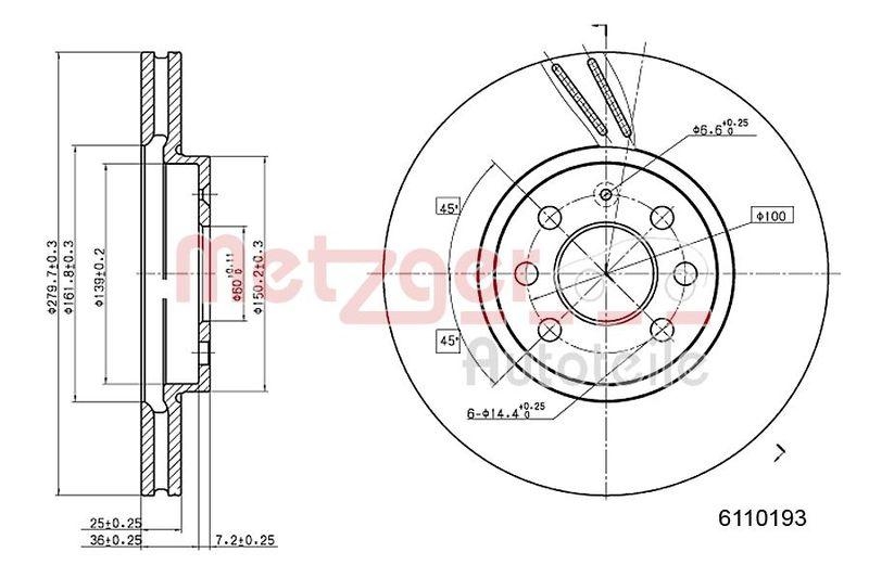 METZGER 6110193 Bremsscheibe Lack/Ks/Ms f&uuml;r OPEL VA
