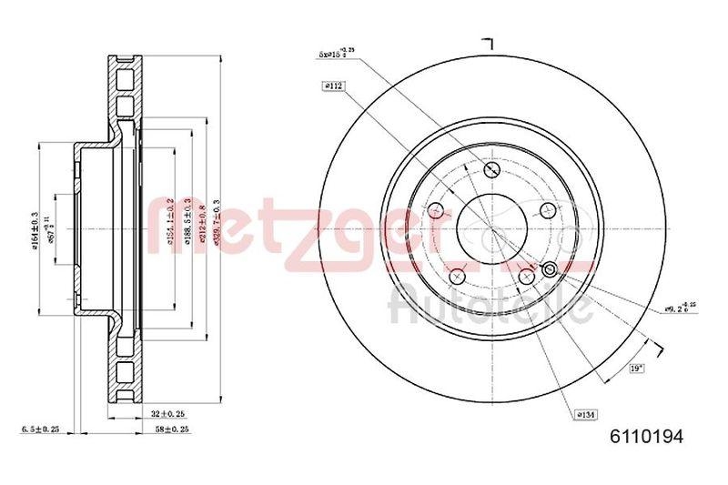 METZGER 6110194 Bremsscheibe Lack/Ks/Ms/Hc f&uuml;r MB VA