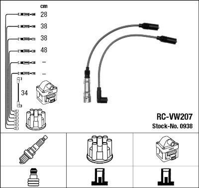 NGK 0938 Z&uuml;ndleitungssatz RC-VW207 |Z&uuml;ndkabel