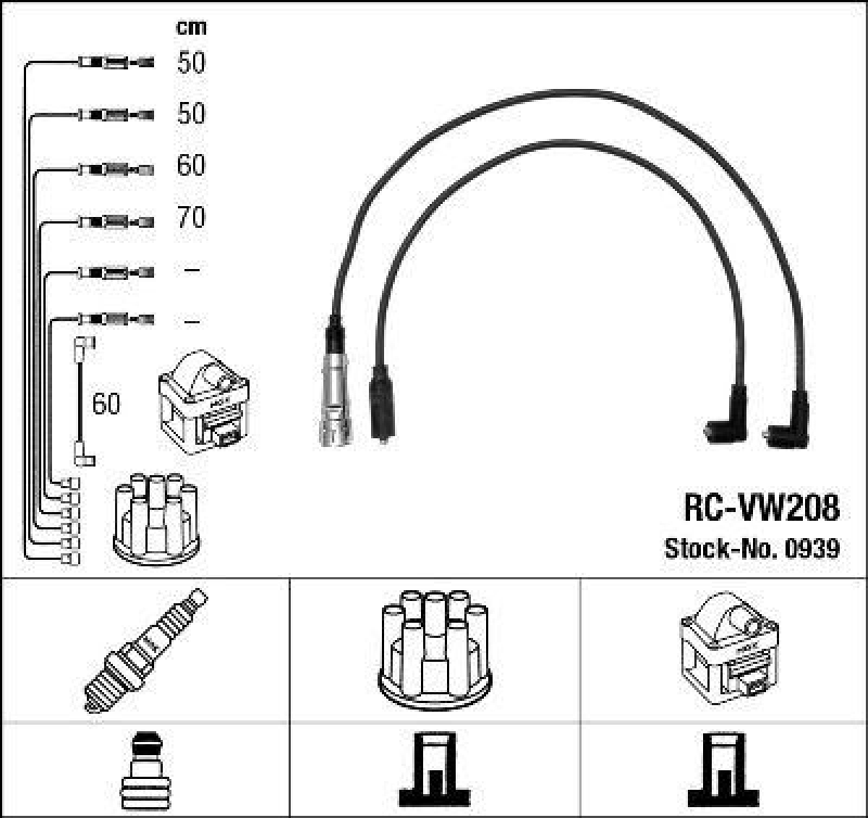 NGK 0939 Z&uuml;ndleitungssatz RC-VW208 |Z&uuml;ndkabel