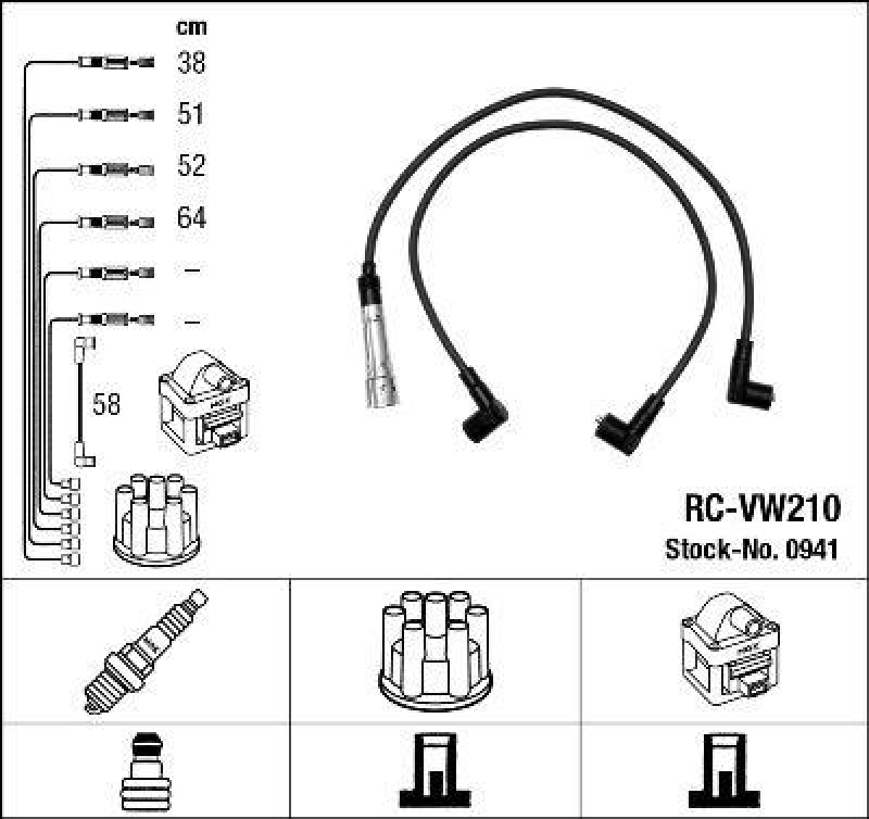NGK 0941 Z&uuml;ndleitungssatz RC-VW210 |Z&uuml;ndkabel