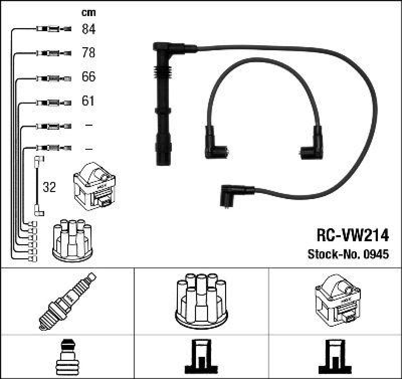 NGK 0945 Z&uuml;ndleitungssatz RC-VW214 |Z&uuml;ndkabel