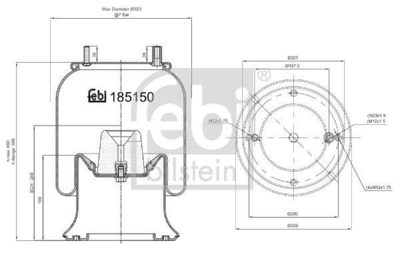 FEBI BILSTEIN 185150 Luftfederbalg mit Stahlkolben für ROR