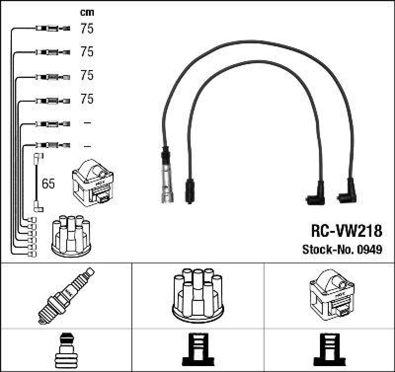 NGK 0949 Z&uuml;ndleitungssatz RC-VW218 |Z&uuml;ndkabel