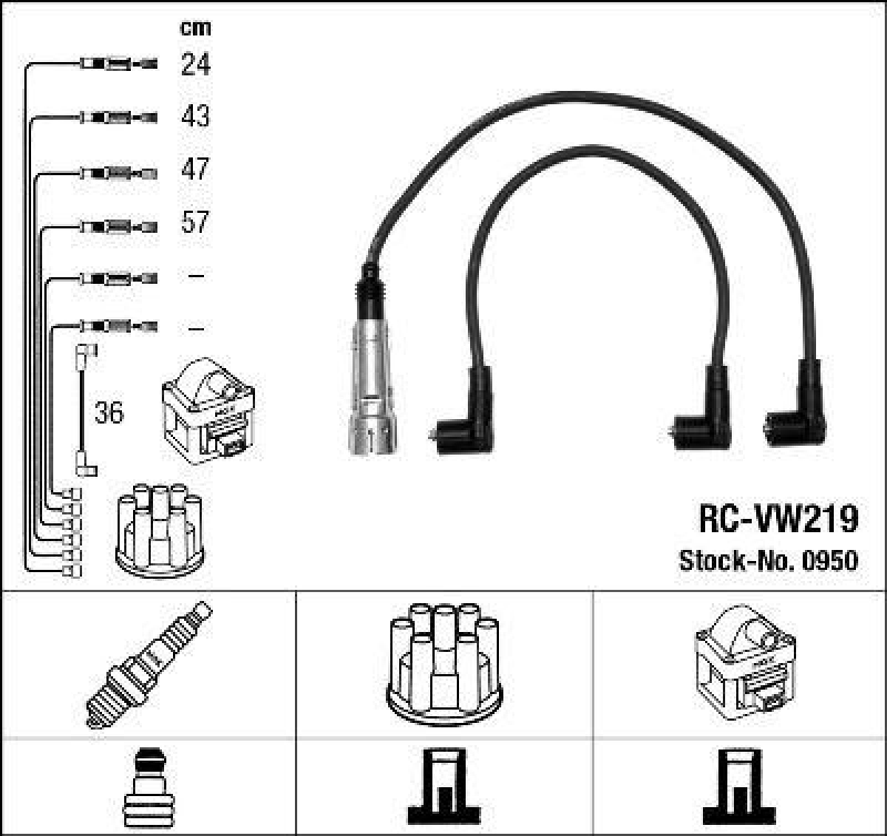 NGK 0950 Z&uuml;ndleitungssatz RC-VW219 |Z&uuml;ndkabel