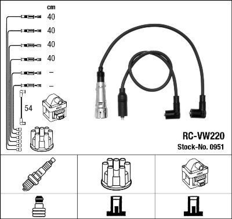 NGK 0951 Z&uuml;ndleitungssatz RC-VW220 |Z&uuml;ndkabel