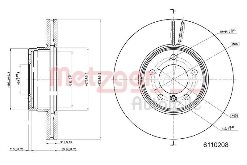 METZGER 6110208 Bremsscheibe Lack/Ks/Ms/Hc f&uuml;r BMW VA