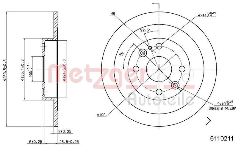 METZGER 6110211 Bremsscheibe Lack/Ks f&uuml;r MAZDA HA
