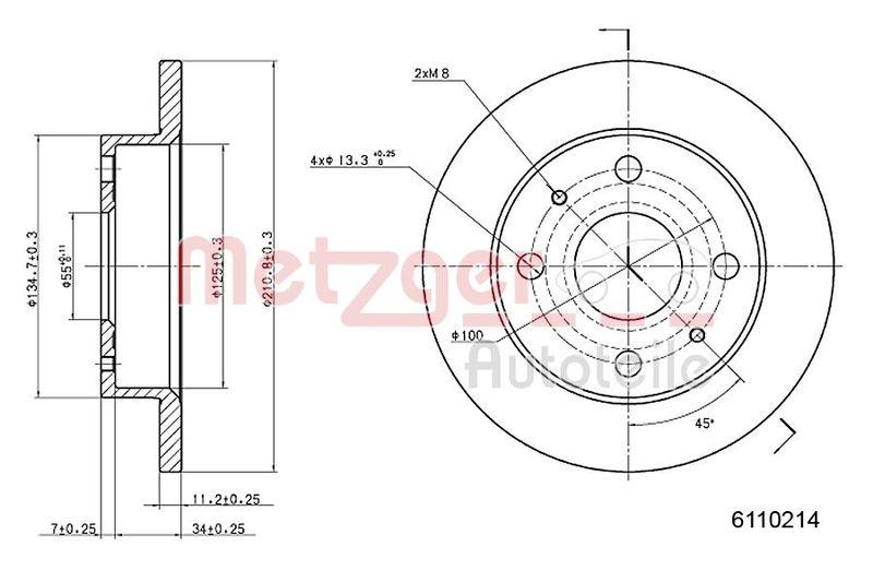 METZGER 6110214 Bremsscheibe Lack/Ks f&uuml;r DAIHATSU VA