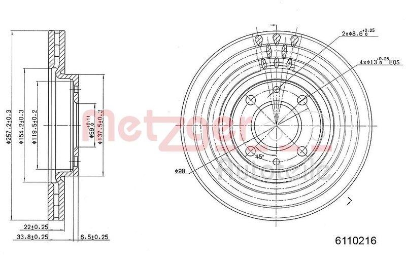 METZGER 6110216 Bremsscheibe Lack/Ks/Ms f&uuml;r LANCIA VA