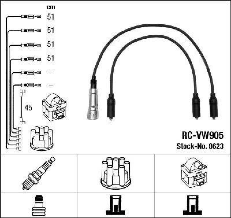 NGK 8623 Z&uuml;ndleitungssatz RC-VW905 |Z&uuml;ndkabel