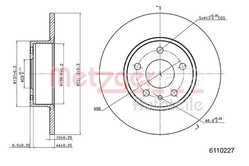 METZGER 6110227 Bremsscheibe Lack/Ks/Ms f&uuml;r ALFA HA