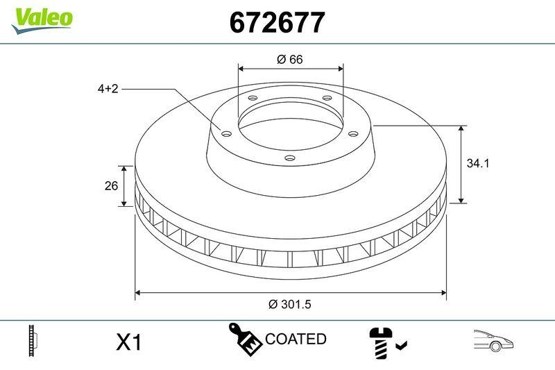 VALEO 672677 COATED BRAKE DISC X1 CITROEN C4 FR