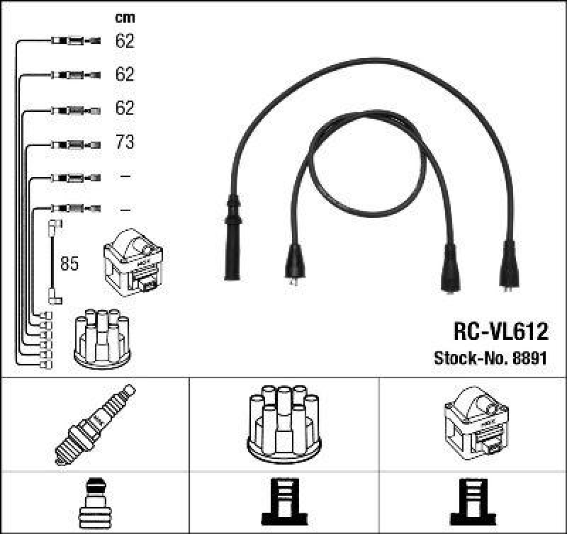 NGK 8891 Zündleitungssatz RC-VL612 |Zündkabel