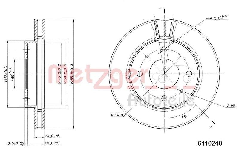 METZGER 6110248 Bremsscheibe Lack/Ks f&uuml;r MITSUBISHI VA