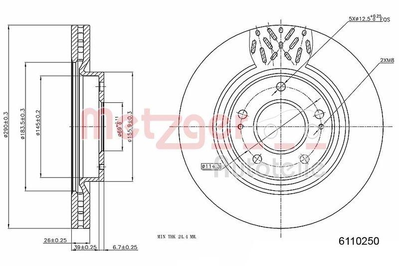 METZGER 6110250 Bremsscheibe Lack/Ks f&uuml;r MITSUBISHI VA