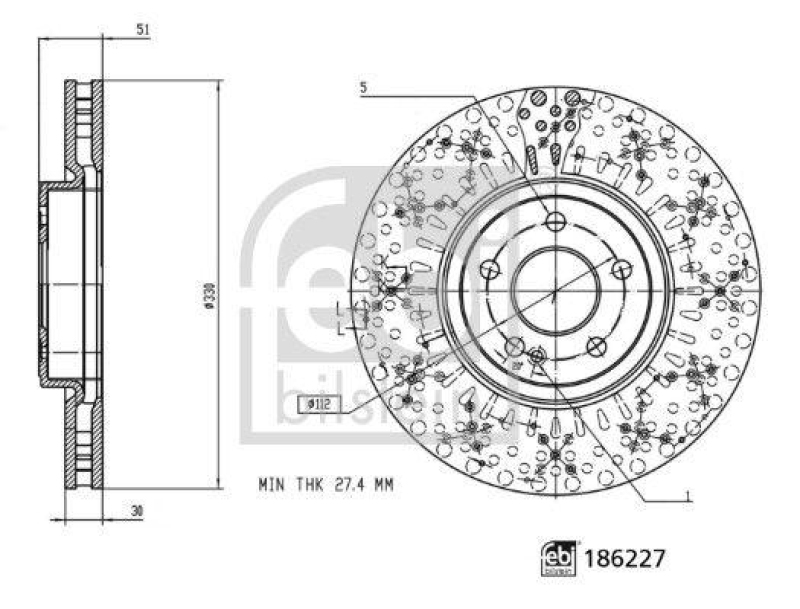 FEBI BILSTEIN 186227 Bremsscheibe f&uuml;r Mercedes-Benz