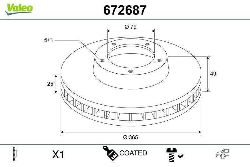 VALEO 672687 COATED BRAKE DISC X1 RANGE ROVER RR