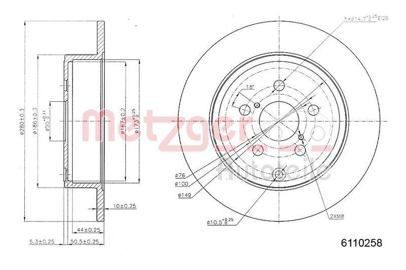 METZGER 6110258 Bremsscheibe Lack/Ks f&uuml;r TOYOTA HA