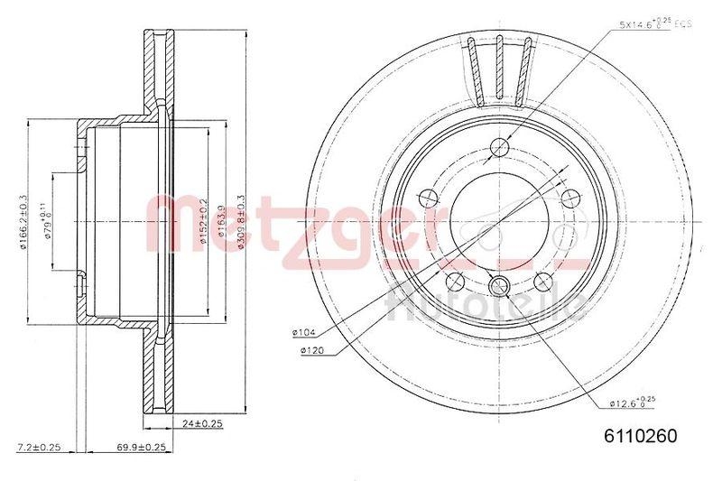 METZGER 6110260 Bremsscheibe Lack/Ks/Ms/Hc f&uuml;r BMW VA