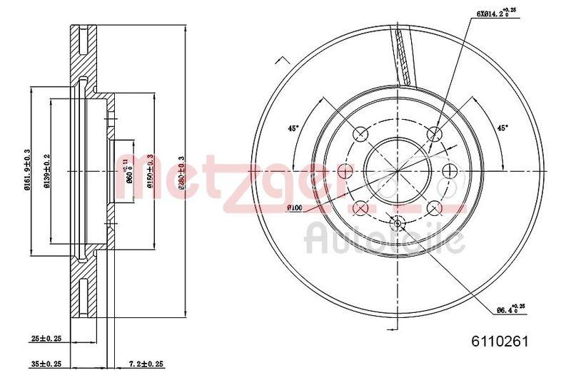 METZGER 6110261 Bremsscheibe Lack/Ks/Ms f&uuml;r OPEL VA