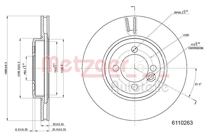 METZGER 6110263 Bremsscheibe Lack/Ks f&uuml;r MINI VA