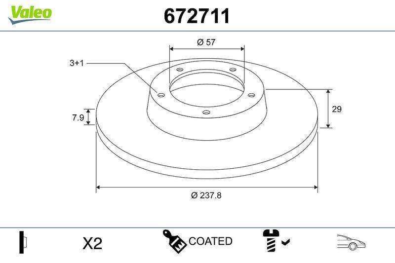 VALEO 672711 COATED BRAKE DISC X2 CITROEN SAXO FR