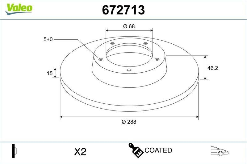 VALEO 672713 COATED BRAKE DISC X2 AUDI A4 FR