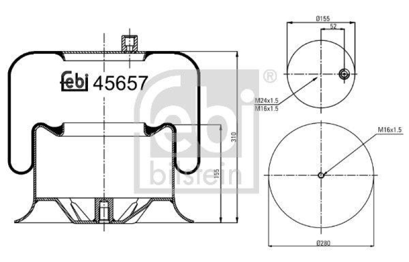 FEBI BILSTEIN 45657 Luftfederbalg mit Stahlkolben für Mercedes-Benz
