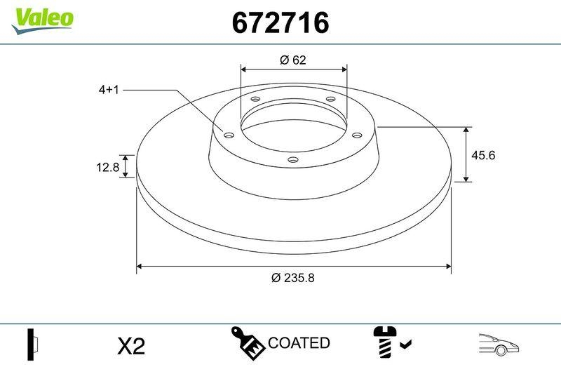 VALEO 672716 COATED BRAKE DISC X2 SKODA FELICIA II FR