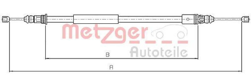 METZGER 10.4713 Seilzug, Feststellbremse f&uuml;r CITROEN/PEUGEOT hinten links/rechts