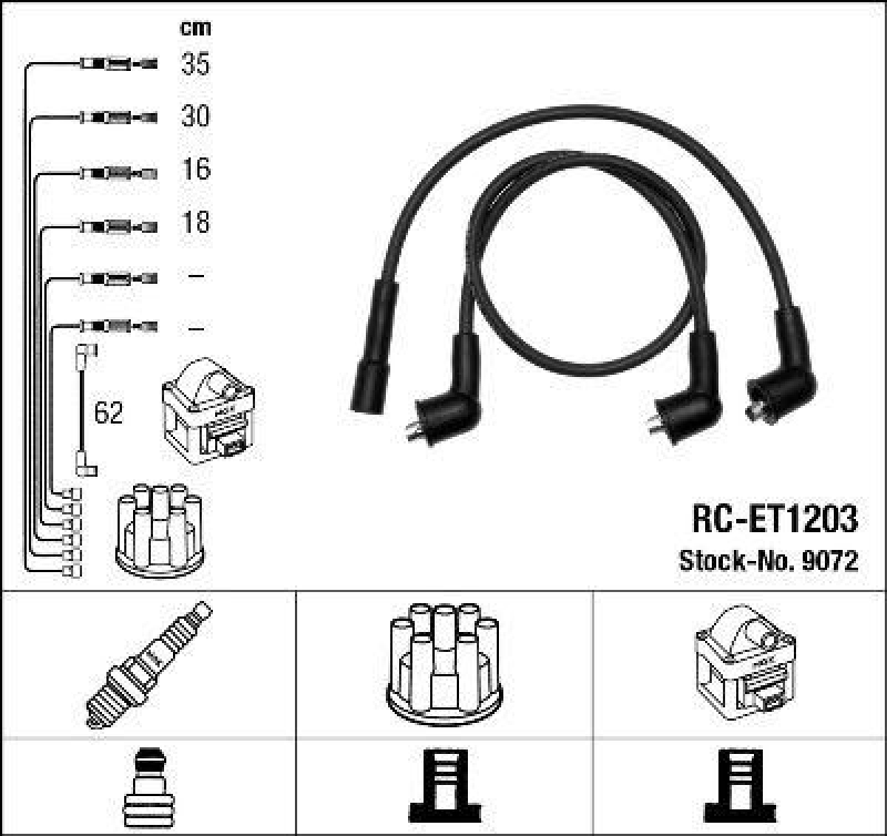 NGK 9072 Z&uuml;ndleitungssatz RC-ET1203 |Z&uuml;ndkabel