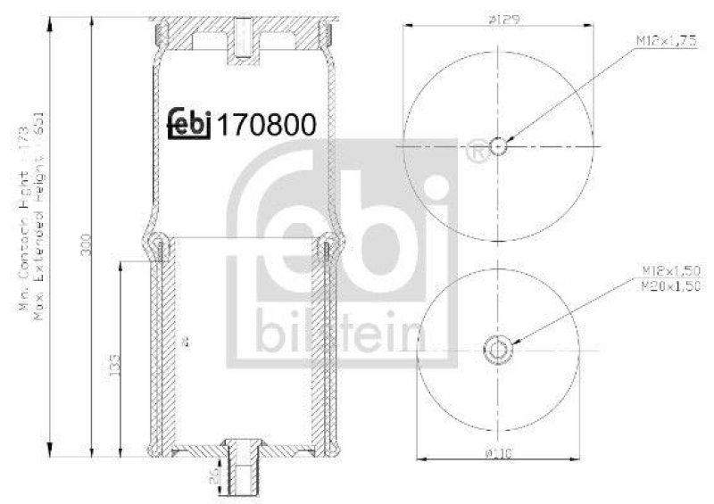 FEBI BILSTEIN 170800 Luftfederbalg für Liftachse, mit Stahlkolben für DAF