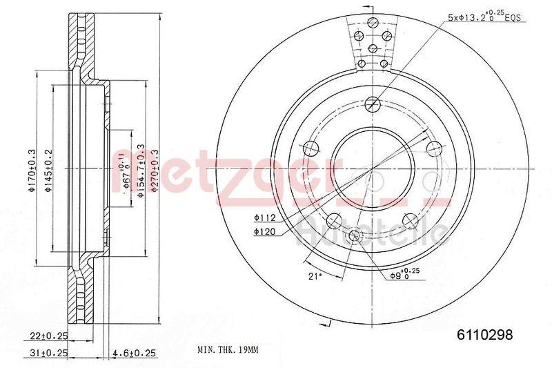 METZGER 6110298 Bremsscheibe Lack/Ks f&uuml;r MB VA
