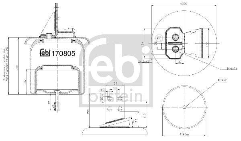 FEBI BILSTEIN 170805 Luftfederbalg mit Stahlkolben und Kolbenstange für Iveco