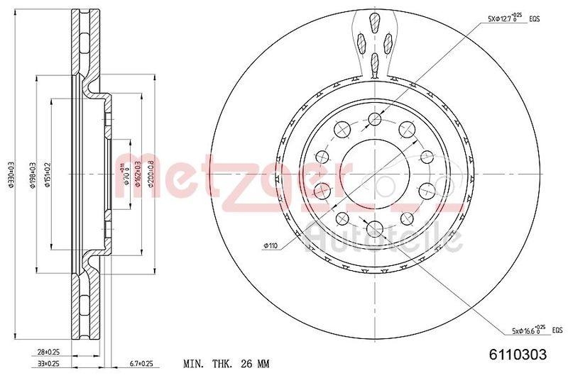 METZGER 6110303 Bremsscheibe Lack/Ks/Ms f&uuml;r ALFA VA