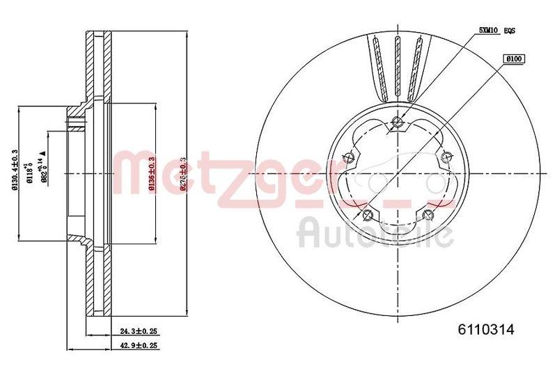 METZGER 6110314 Bremsscheibe Lack/Ks f&uuml;r FORD VA