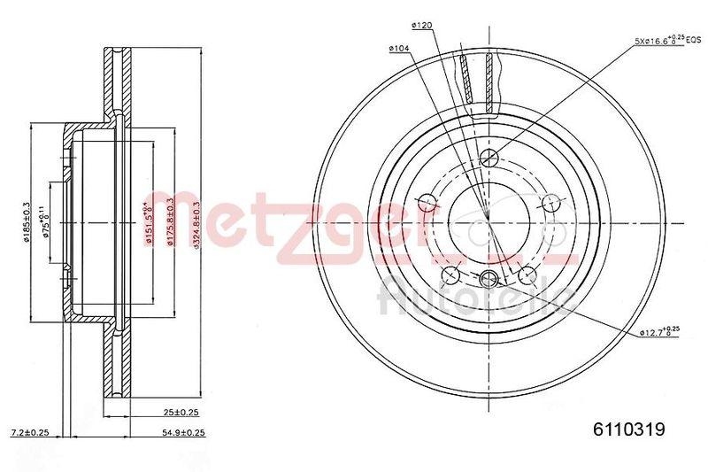 METZGER 6110319 Bremsscheibe Lack/Ks/Ms/Hc f&uuml;r BMW VA
