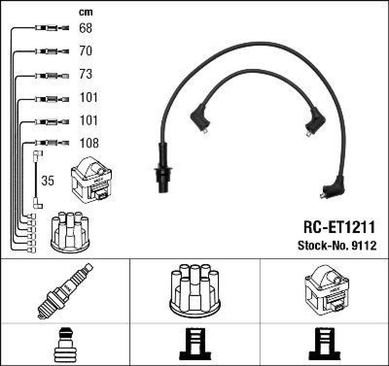 NGK 9112 Z&uuml;ndleitungssatz RC-ET1211 |Z&uuml;ndkabel