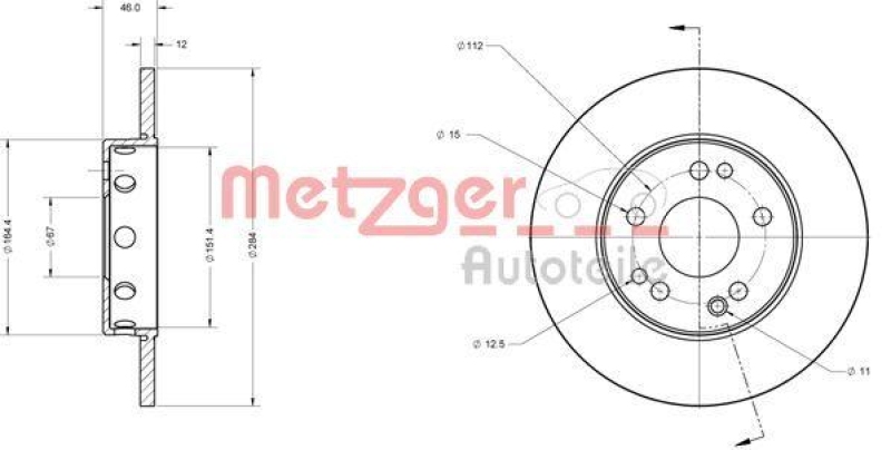 METZGER 6110325 Bremsscheibe Lack/Ks f&uuml;r MB VA