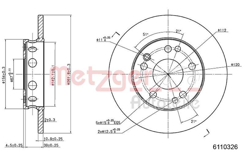 METZGER 6110326 Bremsscheibe Lack/Ks f&uuml;r MB VA