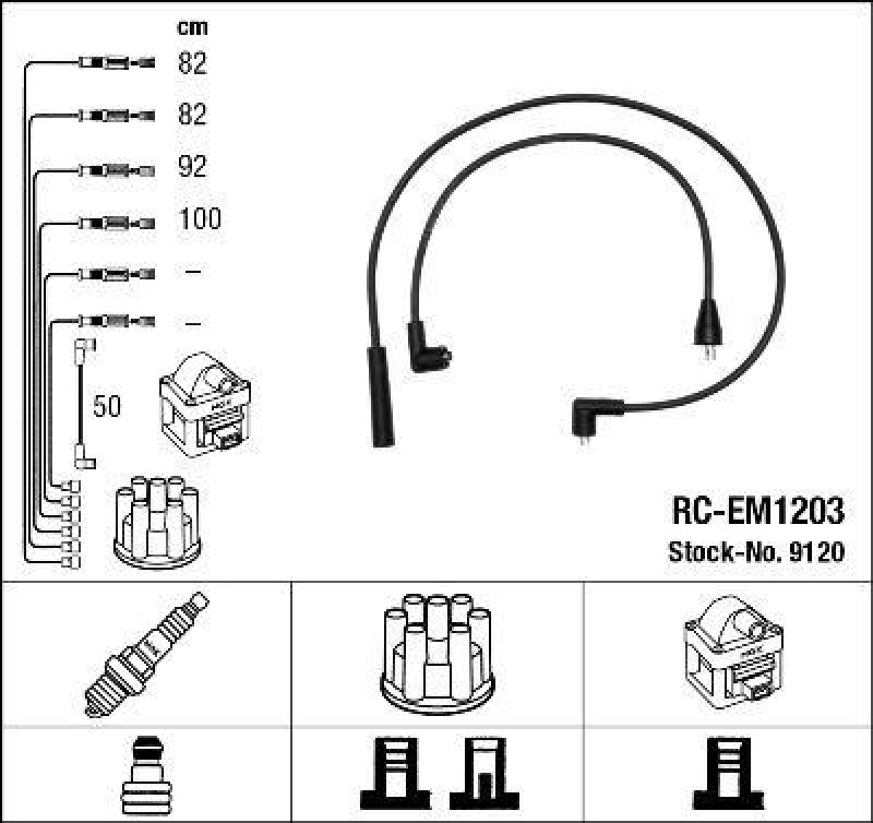 NGK 9120 Z&uuml;ndleitungssatz RC-EM1203 |Z&uuml;ndkabel