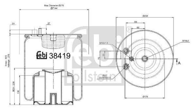 FEBI BILSTEIN 38419 Luftfederbalg mit Stahlkolben für M A N