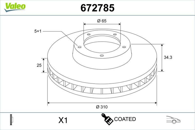 VALEO 672785 COATED BRAKE DISC X1 MERCEDES VITO FR
