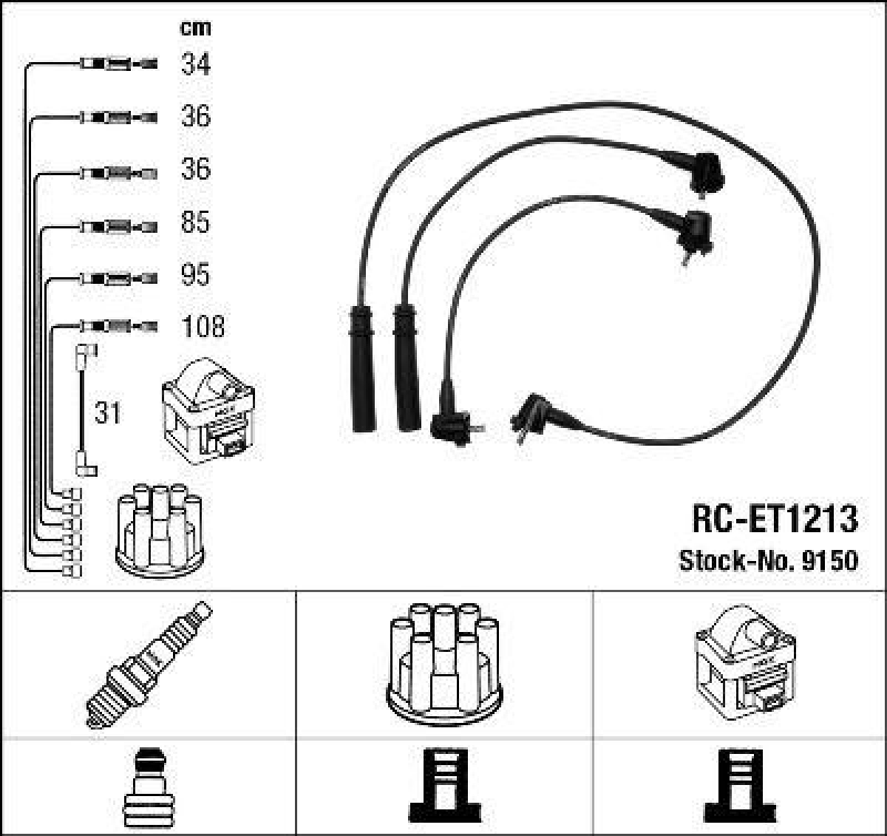 NGK 9150 Z&uuml;ndleitungssatz RC-ET1213 |Z&uuml;ndkabel