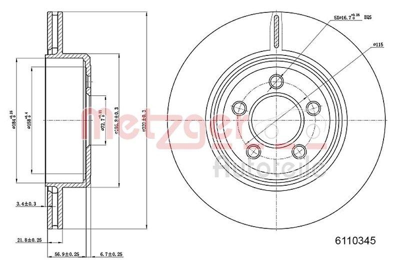 METZGER 6110345 Bremsscheibe Lack/Ks f&uuml;r CHRYSLER HA
